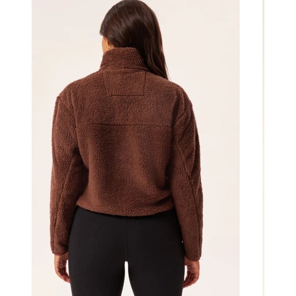 Girlfriend Collective M Half-Zip Recycled Polyester Sherpa Jacket In Cocoa new - Picture 2 of 12